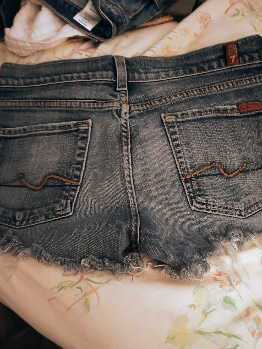 7 For All Mankind Distressed Blue Denim Jean Shorts